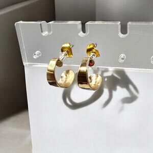 Extra Small Hoop Earrings Flat Curved Half Hoop Sleek Shiny Gold Tone Pierced